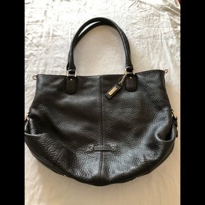 Cole Haan brown peddled leather satchel w/ crossbody strap.